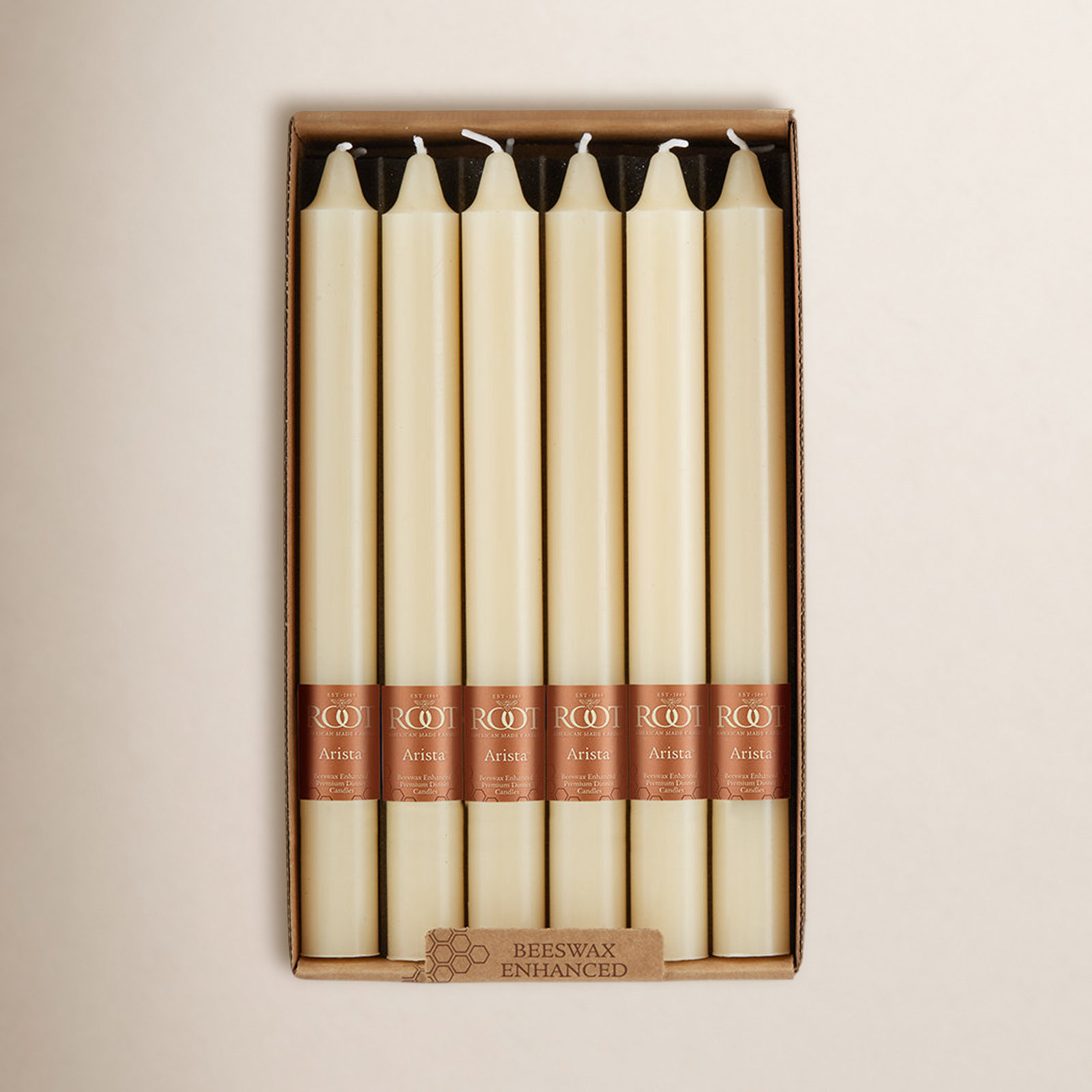 Root Candles Unscented Taper Candle, 9" H x 0.88" W x 0.88" D, Buttercream