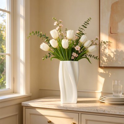 Ceramic Vase for Flowers – Modern Flower Vase for Home Decor, Pampas Grass, Decorative, Farmhouse, Coffee Table, Kitchen Centerpieces, Bookshelf and Home Living