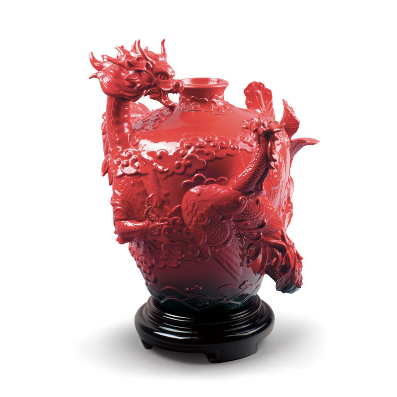 Red/Black 12.6" Porcelain Table Vase
