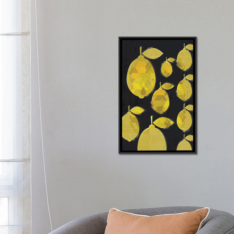 « citrons », impression sur toile, H 26 po x l 18 po x P 1,5 po, Toile avec cadre noir, Pas de tapis