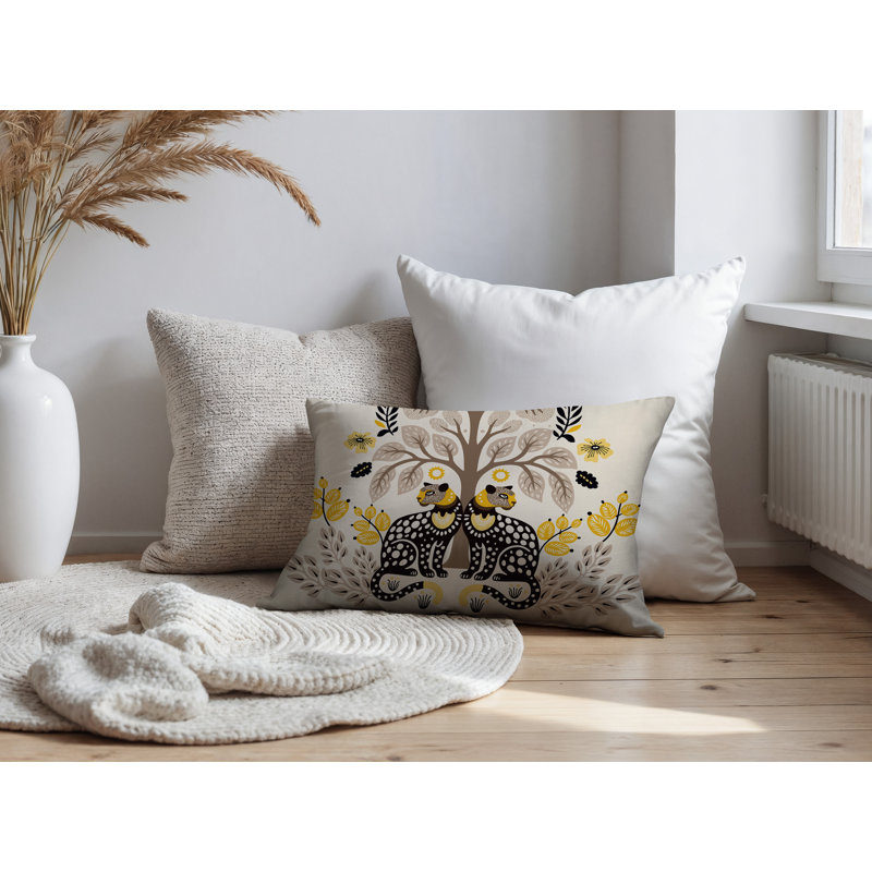 Coussin lombaire réversible intérieur / extérieur Zim Leopard, Jaune, Rectangle H 18 po x l 25 po