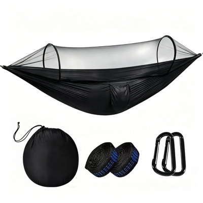 Hamac de camping de grande taille avec moustiquaire, tente de hamac double et simple portable légère avec 2 sangles d'arbre, hamac en nylon parachute pour la randonnée sur la plage