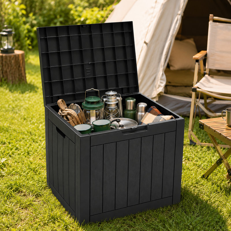 35 Gallon Outdoor Deck Box, Lockable Waterproof Resin Storage Box For Patio Cushions, Garden Tools, Pool Accessories & Outdoor Essentials