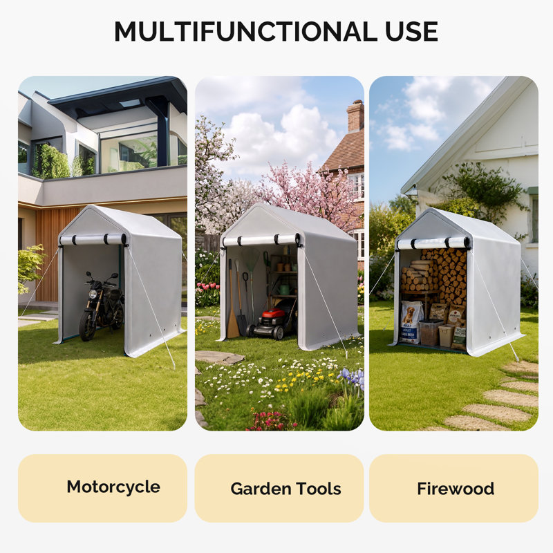 3' x 6' Heavy Duty Outdoor Storage Shed, Silver Portable Storage Shelter with Roll-up Mesh Windows & Roll Door, Powder-Coated Steel Frame for Garden Tools, Bikes & Firewood