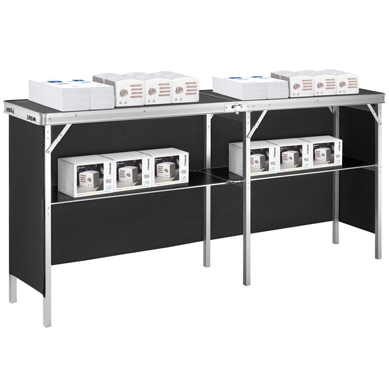 VEVOR Extra Long Folding Portable Black Bar Table with Storage Shelf