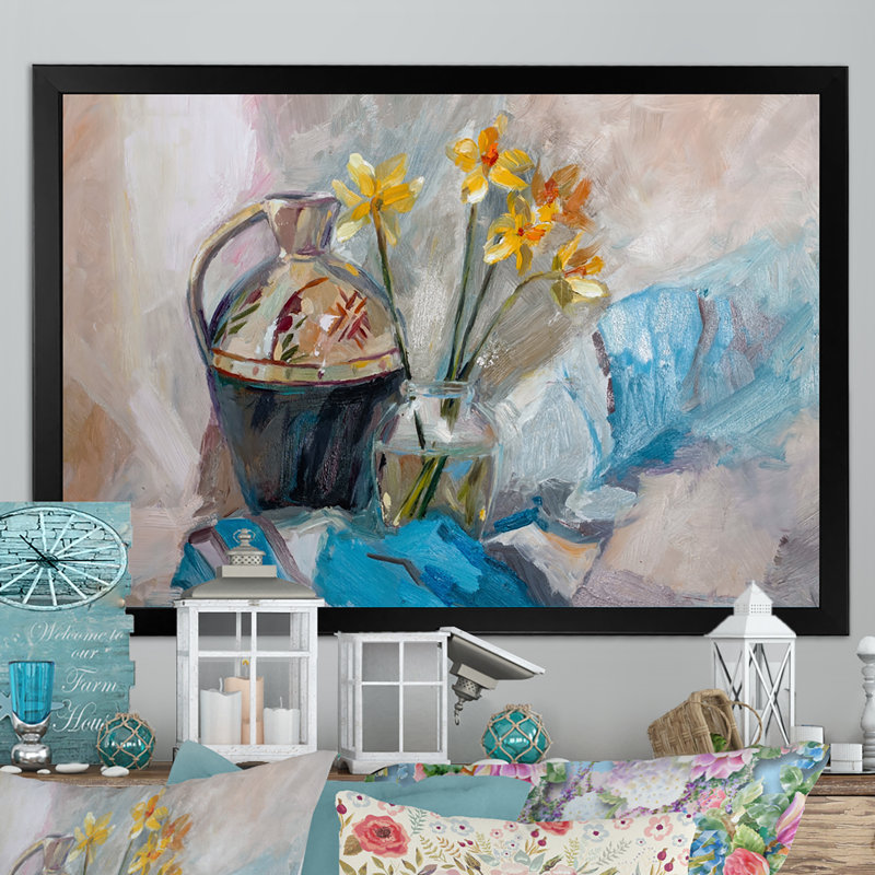 «Flower In Vase Impressionism - Floater Frame, reproduction sur toile», Cadre photo noir, H 8 po x l 12 po x P 1 po
