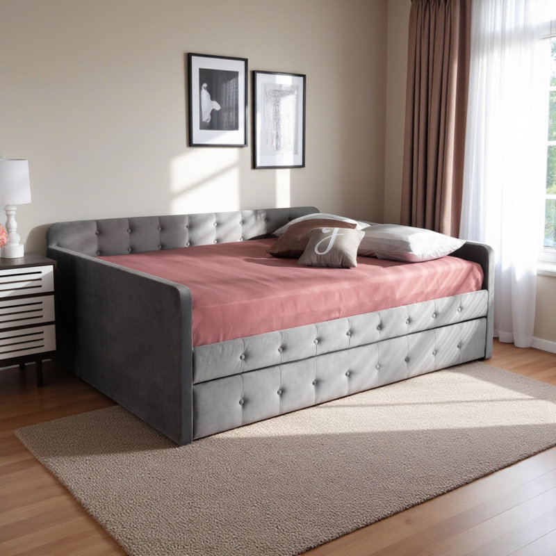 Isle Transitional Full Size Gray Velvet Fabric Daybed, 33.09'' H X 81.26'' W X 56.5'' L, Gray, Full