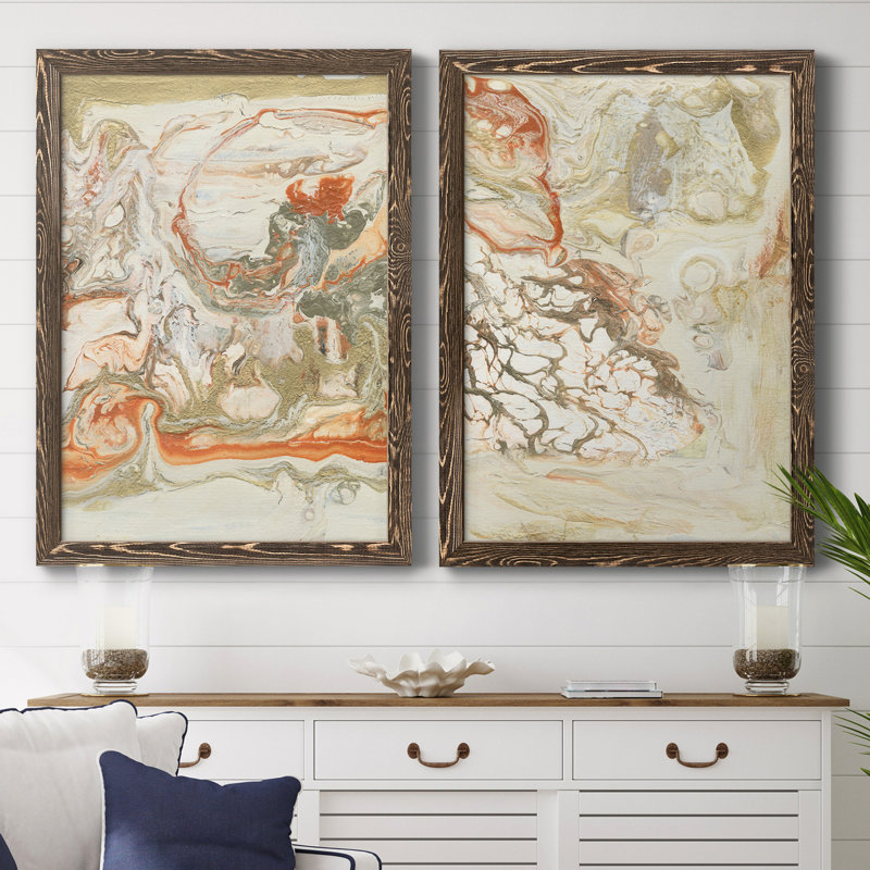 Corail et albâtre I - Ensemble de 2 reproductions d'art sur toiles, H 43,5 po x l 31,5 po x P 1 po, Toile avec cadre en noyer