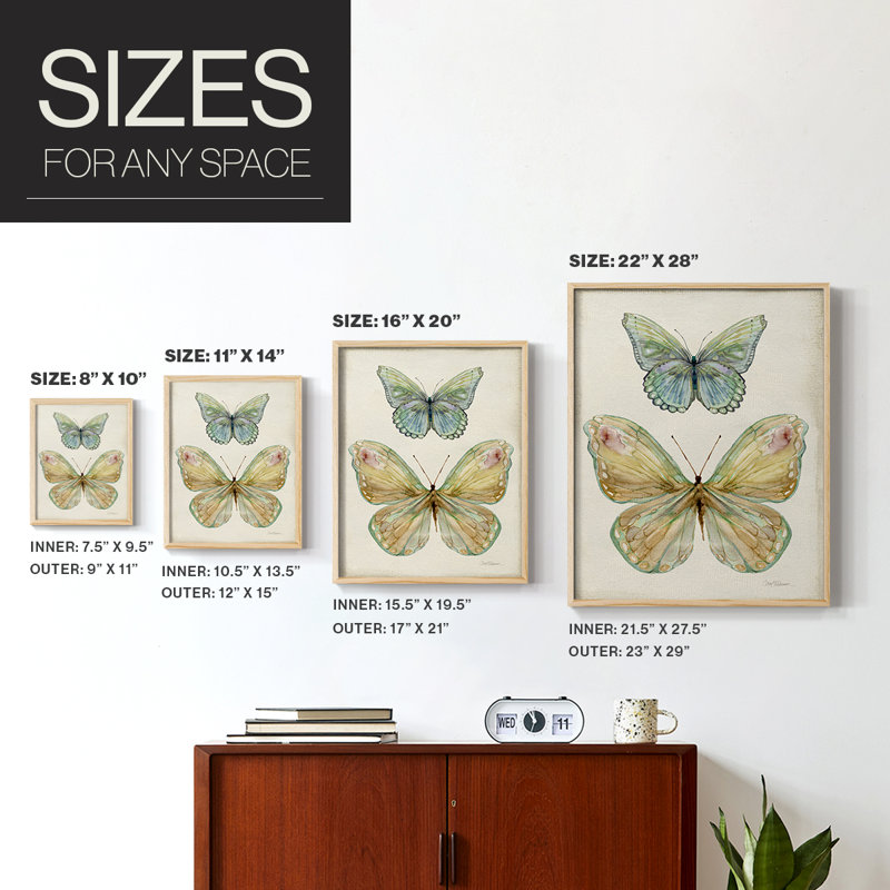«Botanical Butterfly II», reproduction encadrée - bois massif, Naturel, H 30 po x l 24 po