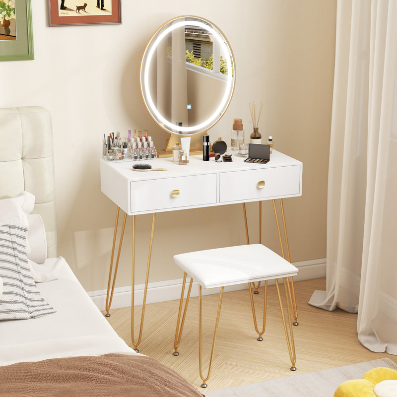 Dressing Table, White/Gold