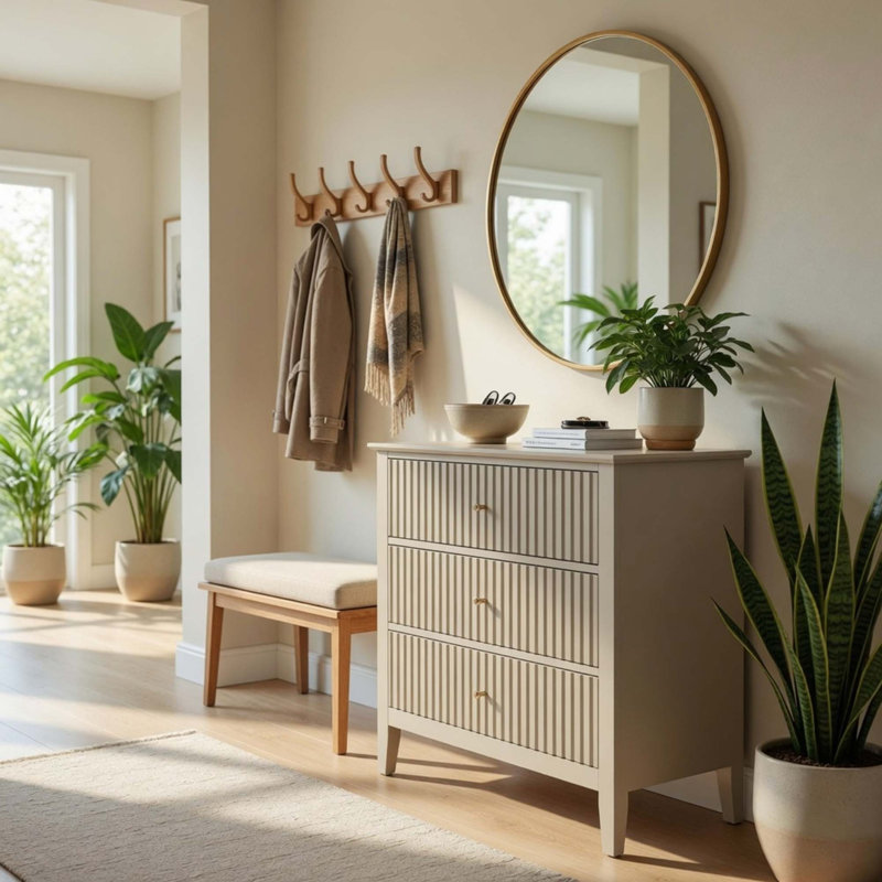 Table de chevet moderne à 3 tiroirs avec rangement à fermeture en douceur Modern, Beige