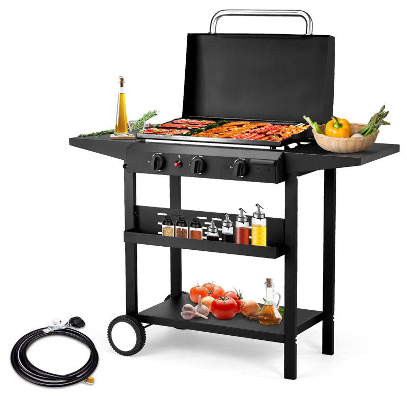 Barbecue au propane à 3 brûleurs avec plaque en fonte recouverte de céramique