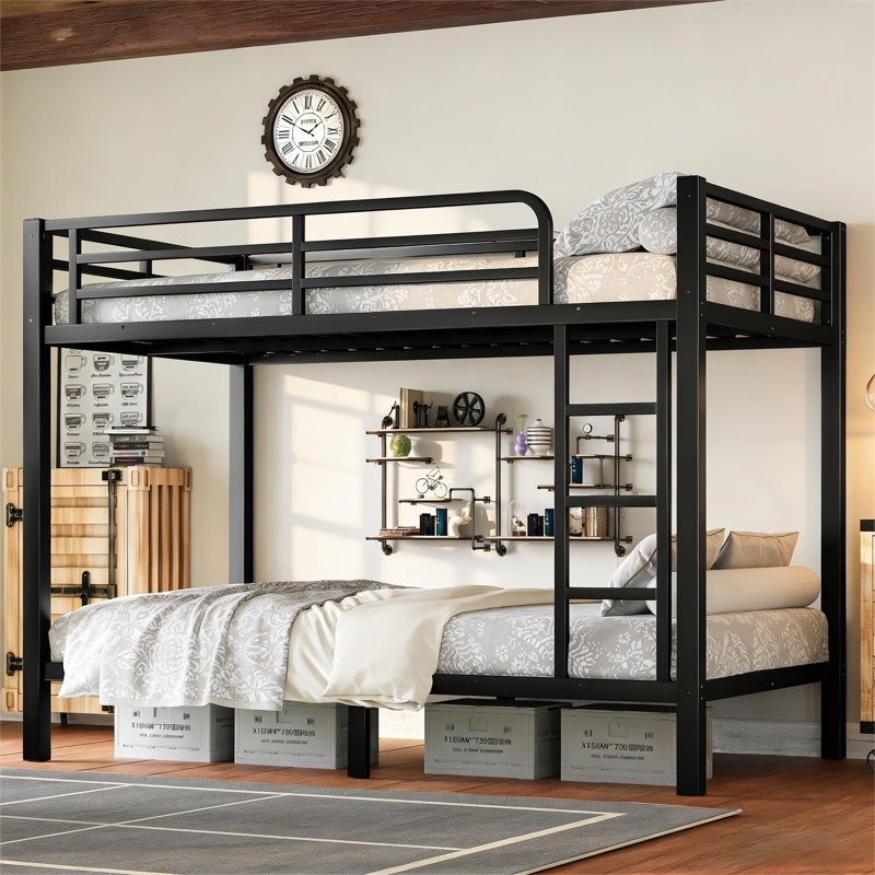 Twin Over Twin Metal Bunk Bed For Teens And Adults,space-saving/noise Reduced/no Box Spring Needed, Black, Black