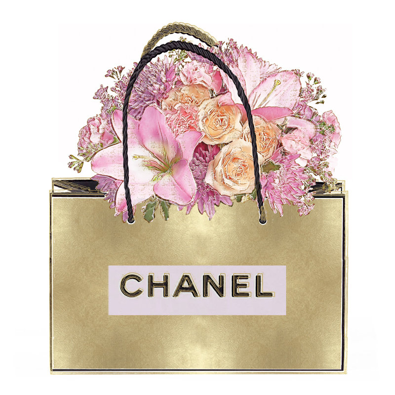 Gold Bag With Pink Bouquet by Madeline Blake - Wrapped Canvas Print, 122cm H x 122cm W