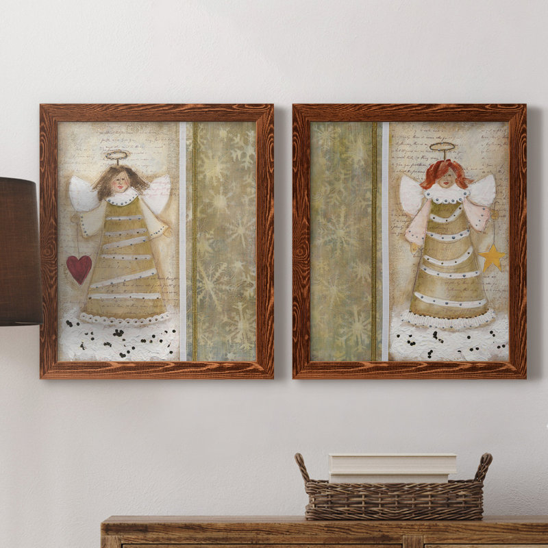 «Cloud Angel with Heart», ensemble de 2 peintures, H 20 po x l 17 po x P 1 po, Toile avec cadre érable, Pas de tapis