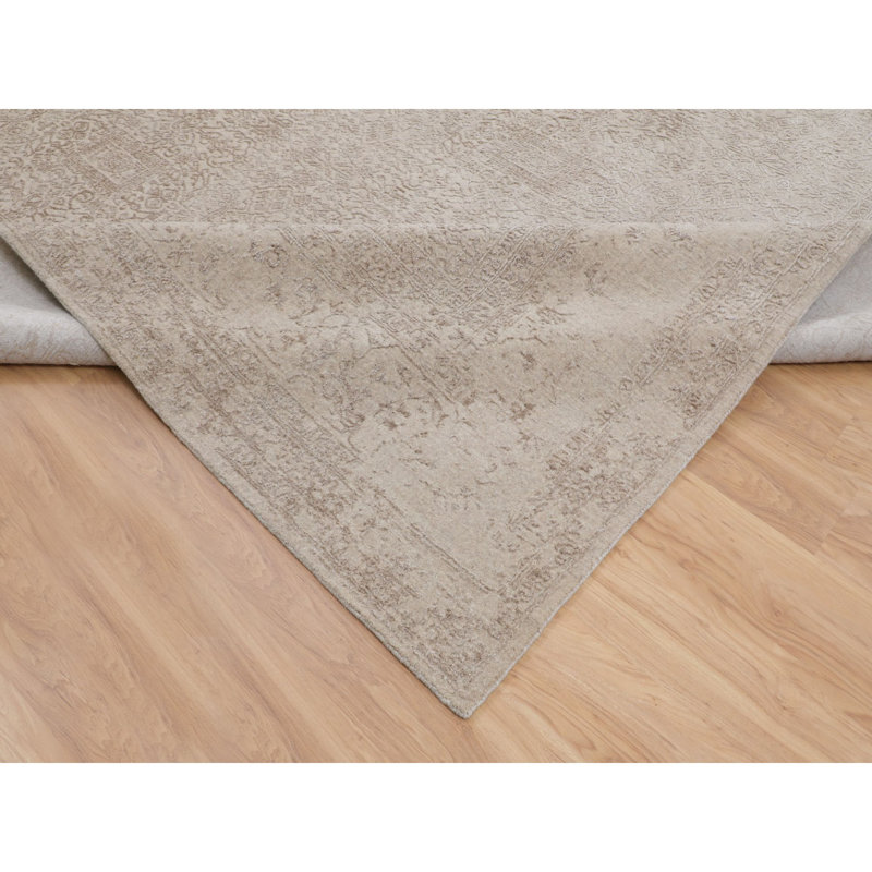 Tapis décoratif beige new age de conception unique 11 pi 8 po x 14 pi 8 po noué à la main
