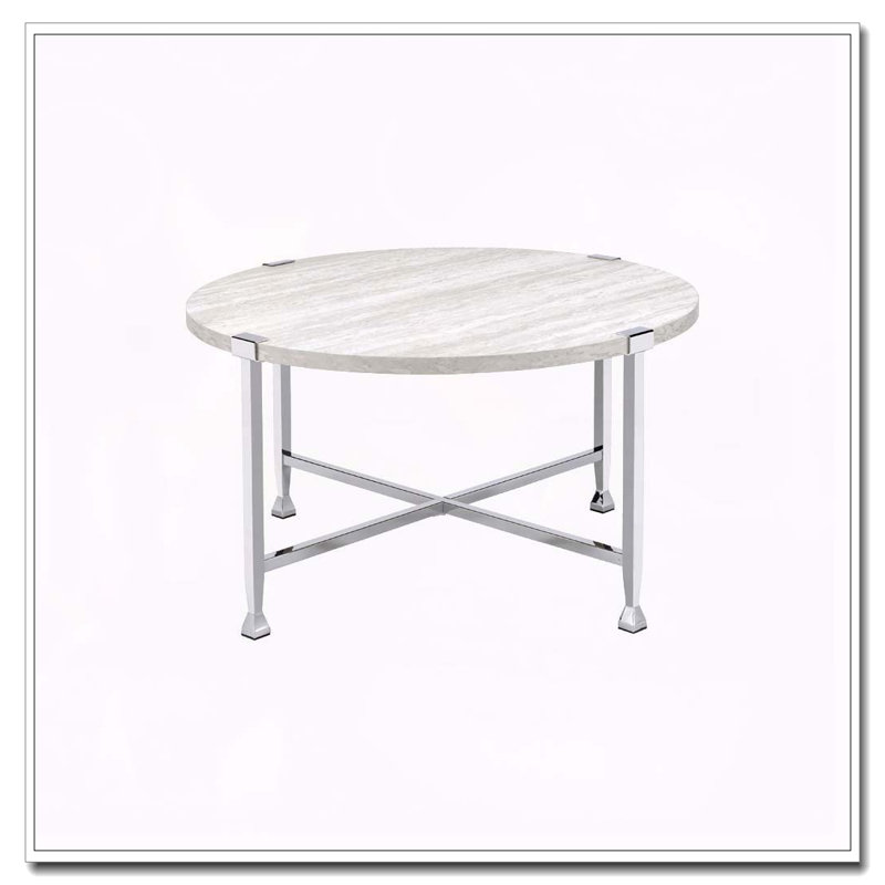 Table basse ronde en chêne blanc et chrome