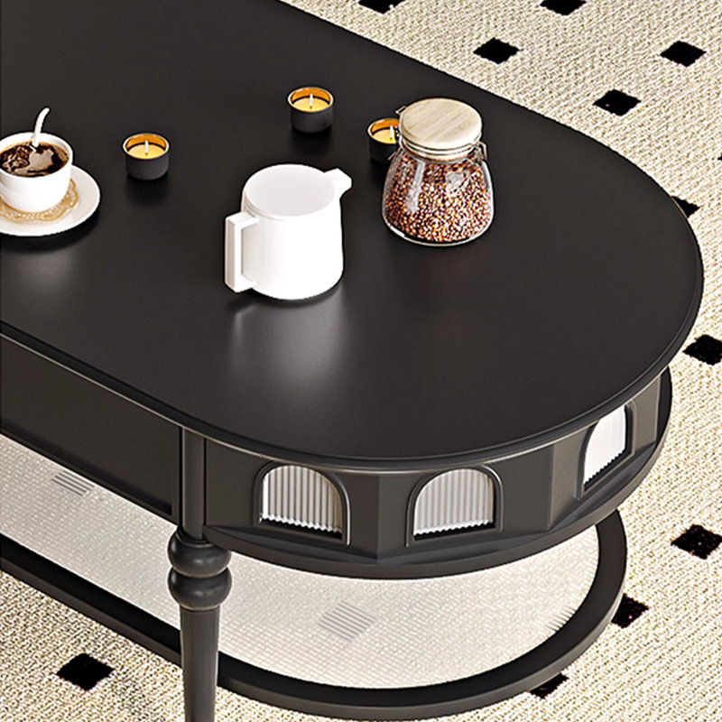 Solid Wood Glass Coffee Table, Black