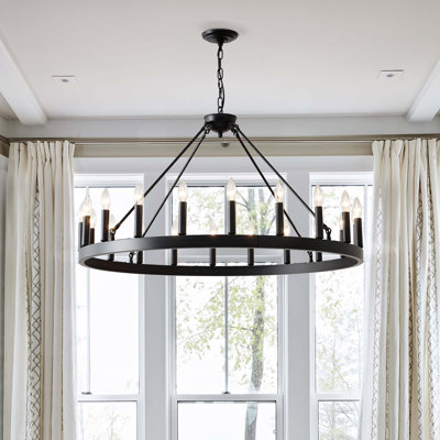 Lustre à roulettes 39 po noir mat avec interrupteur 20 lumières (sans ampoules) pour le salon ou la cuisine - E12