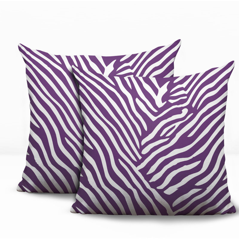 Oreiller réversible intérieur / extérieur à imprimé zébré Kits, Purple, 16x16