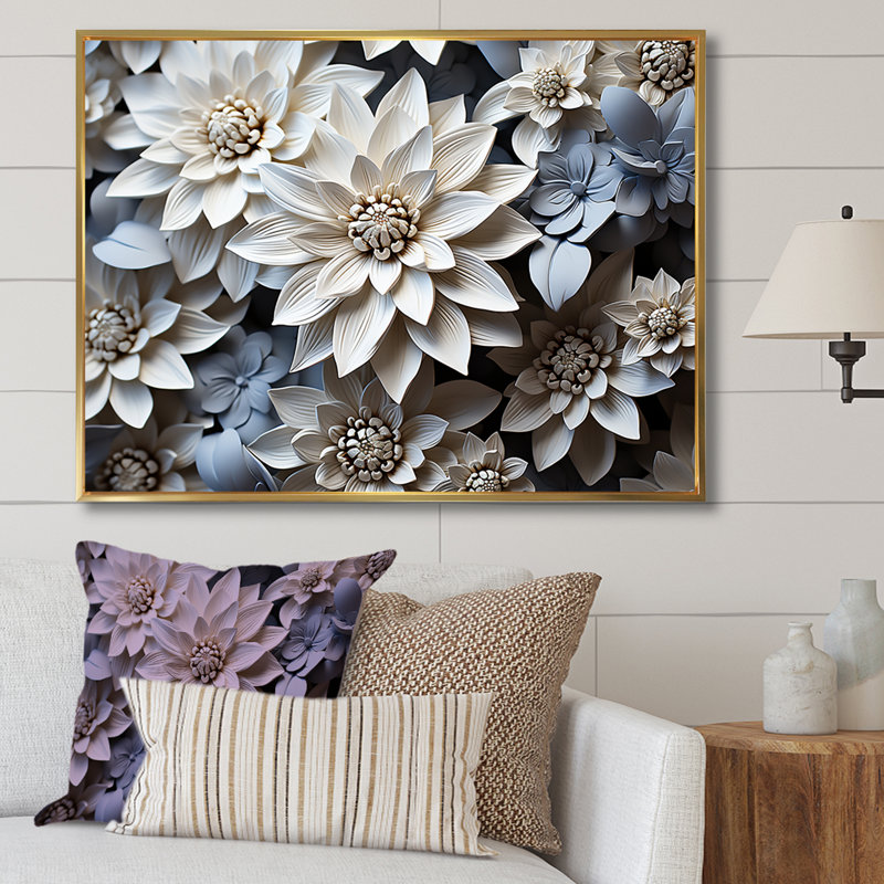 Monochromatique tournesols bleus tranquillité sur toile, Cadre flottant doré, H 12 po x l 20 po x P 1 po
