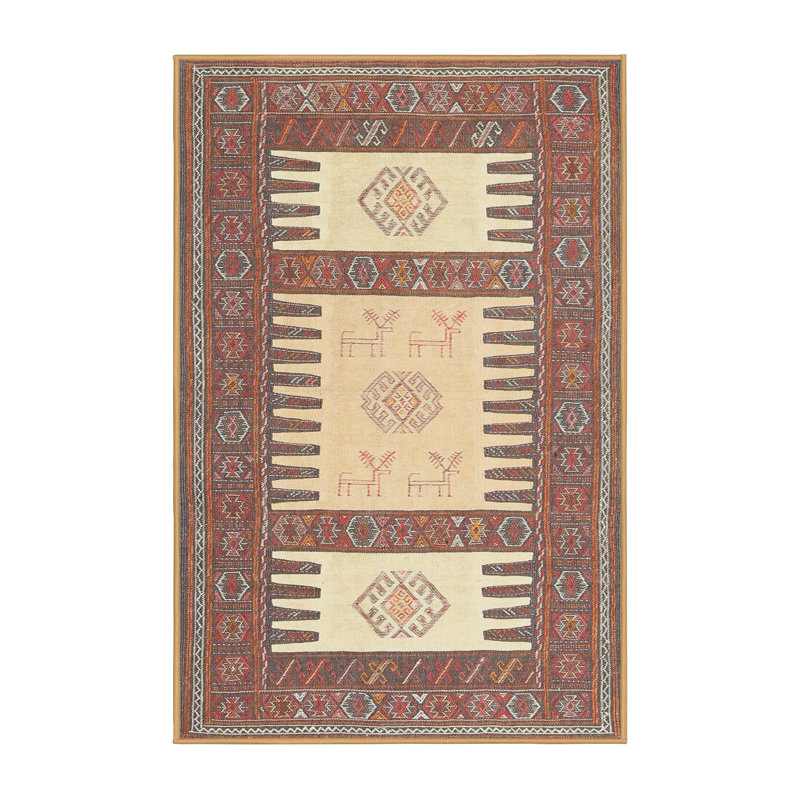 Tapis contemporain beige / brun clair, Rectangle 5 pi x 7 pi