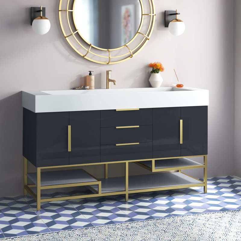 Glasgow 59'' Single Bathroom Vanity with Acrylic Top, High Gloss Dark Gray