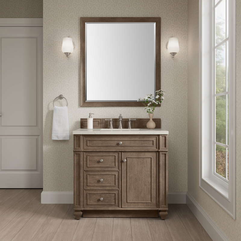 Calisto 36" Single Bathroom Vanity, Whitewashed Walnut, 8" Widespread, Siberian