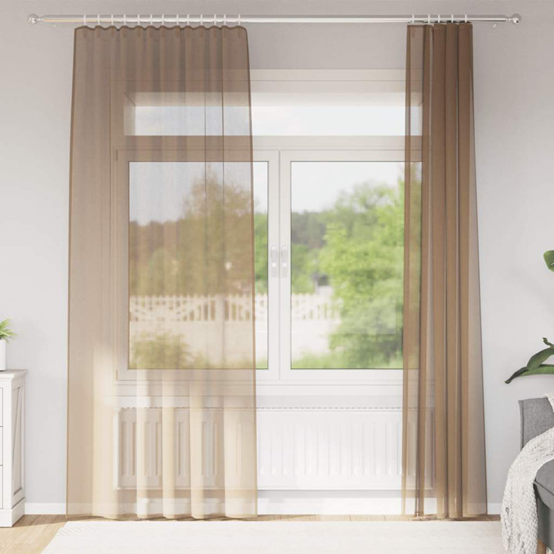 Semi Sheer Curtain Pair, 140cm Width x 245cm Drop, Light Brown