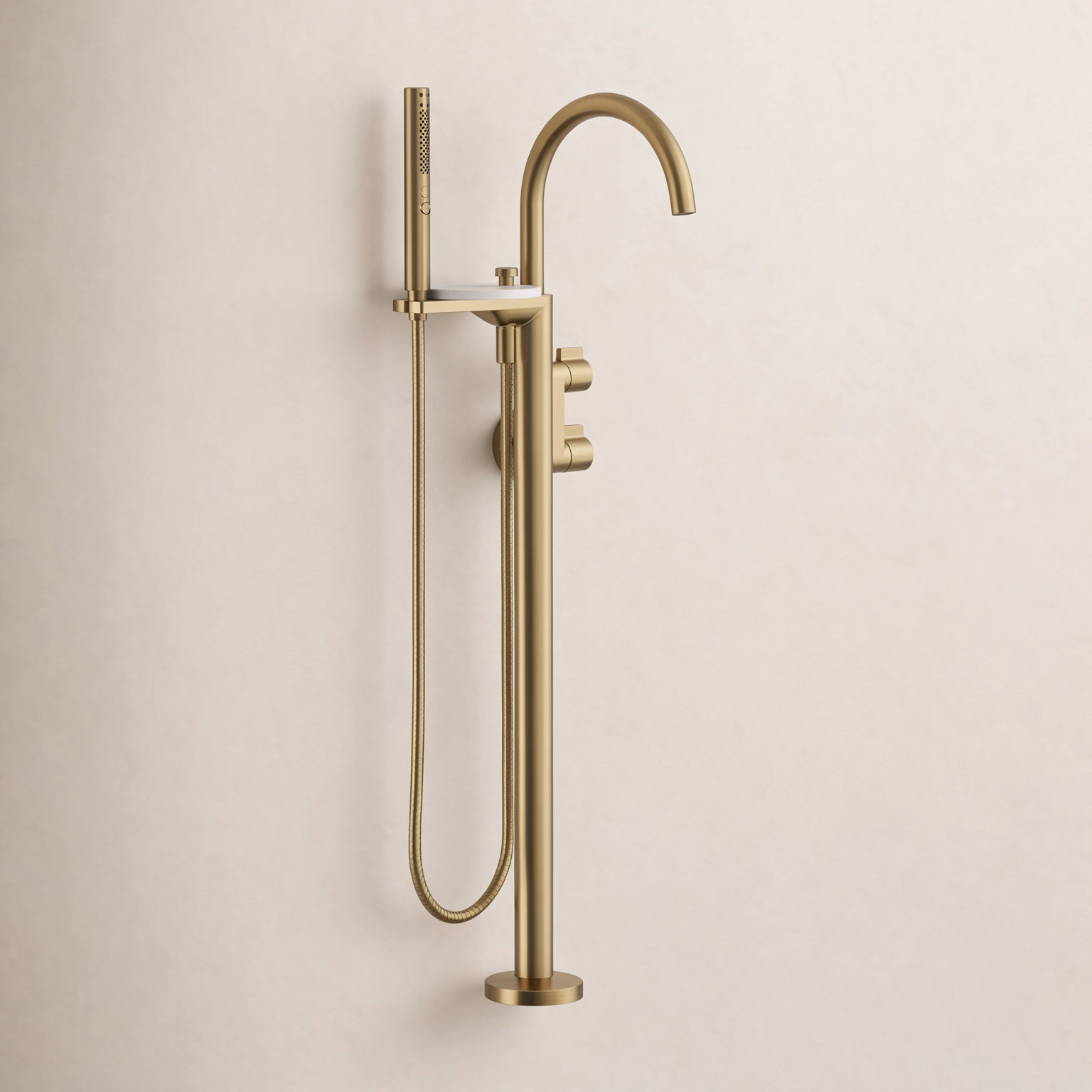 Components Freestanding Bath Filler Trim, Vibrant Brushed Moderne Brass, Knob Handle