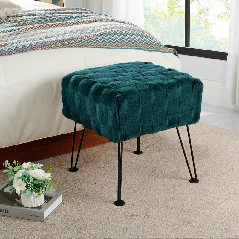 Repose-pieds standard large de 17 po Emilijus, Similifourrure bleu sarcelle