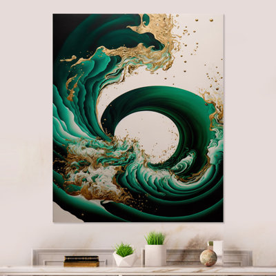 Emerald Green And Gold Abstract Waves IV - Abstract Spirals Canvas Print