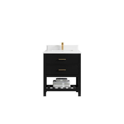 36 po Parker X P 22 po Meuble-lavabo simple en D noir avec quartz Cove Edge
