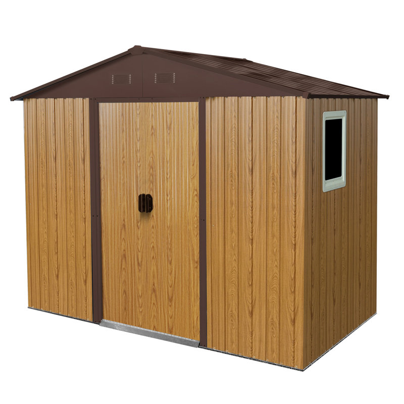 Outdoor Coffee Metal Storage Shed 8x4 Ft. Stable With Galvanized Steel Panels. Has Lockable Door, Window & Foundation For Durability Ft In Color. , Extra Space. Ideal Backyard, Patio, Lawn Door