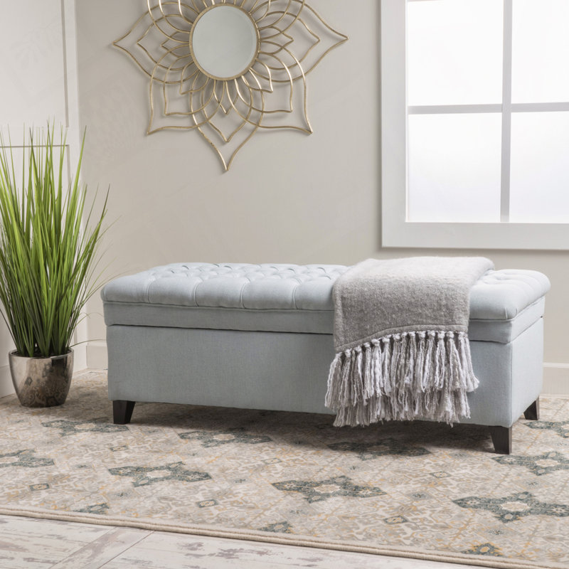 Upholstered Bench With Storage Space, Sky Blue