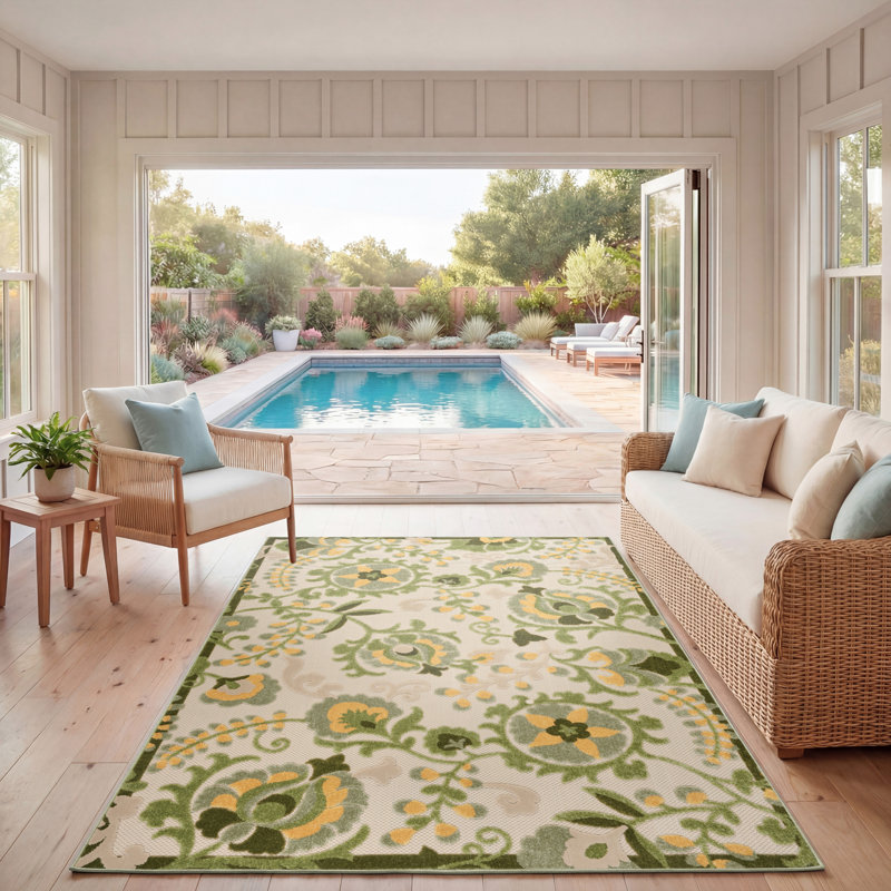 Tapis intérieur / extérieur floral Davar, Rectangle 6 pi x 9 pi
