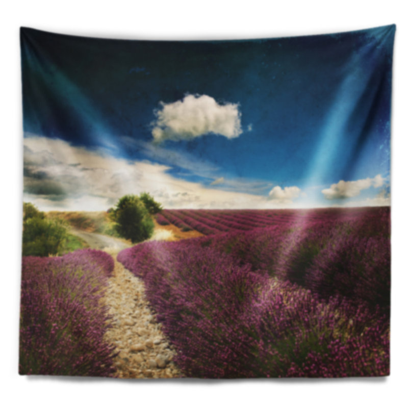 Paysage paysage champ de lavande avec tapisserie ciel dramatique, H 32 po x l 39 po
