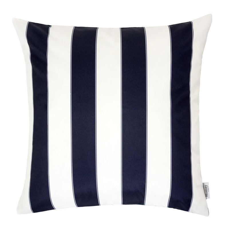 Josephine Striped Outdoor Reversible Throw Pillow, Navy, 18" x 18"