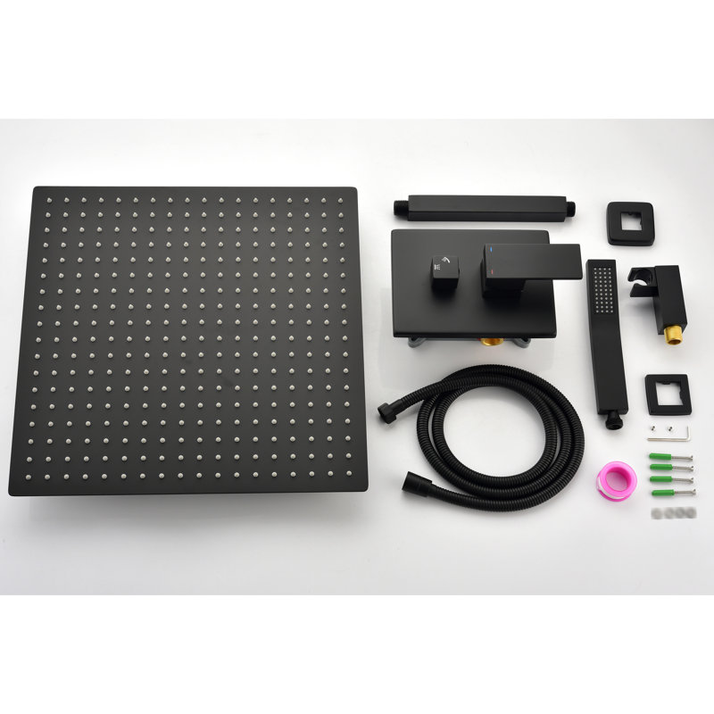 Matte Black Ceiling Shower . 16" Brass Head. Mimics Natural Rainfall Sensation. Self-Cleaning Nozzle Guarantees Smooth Water Output. Conforms To American Standard Pipe. 14.59" W X 6.35" H, 12.12 Lb