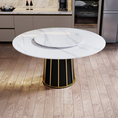 Round Sintered Stone Dining Table With Lazy Susan