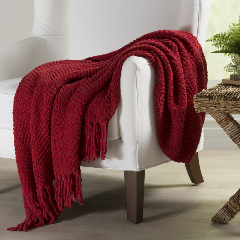 Jeté en tricot de tweed, Rouge pimenté, 60 po x 80 po