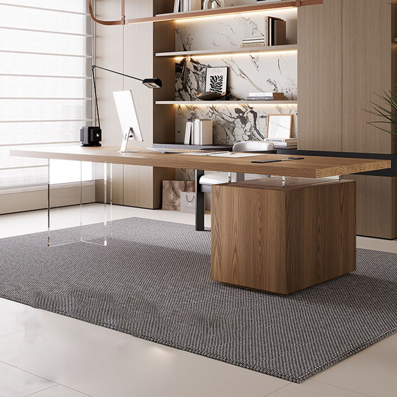 Bureau brun en bois massif rectangulaire avec 2 tiroirs, Gauche, H 29,53 po x l 78,74 po x P 31,5 po