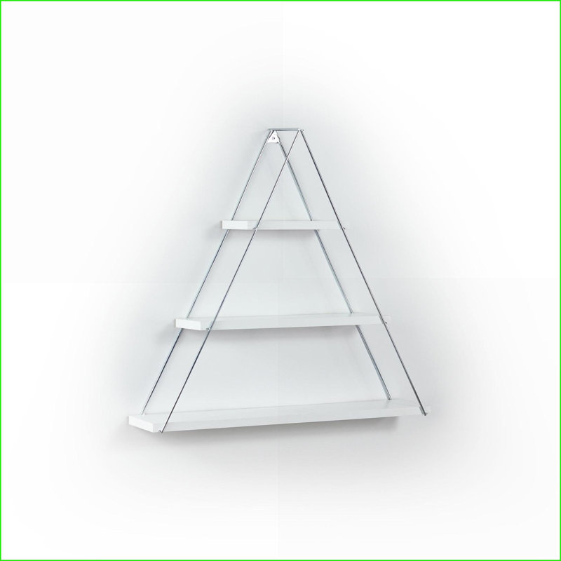 Tablette murale | Étagère triangulaire rustique en métal flottant | Blanc, argent chromé | Blanc | Métal, Blanc