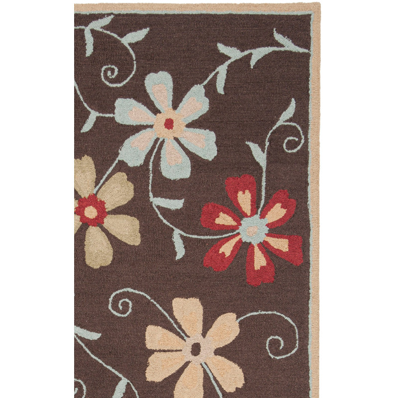 Emrick Hand Hooked Wool Floral Rug, Square 6'
