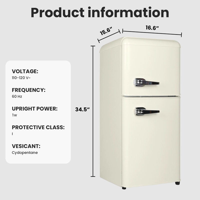 3.5 Cu.ft Mini Fridge Double Door Small Refrigerator With Freezer, 7 Level Adjustable Thermostat Removable Shelves, Cream