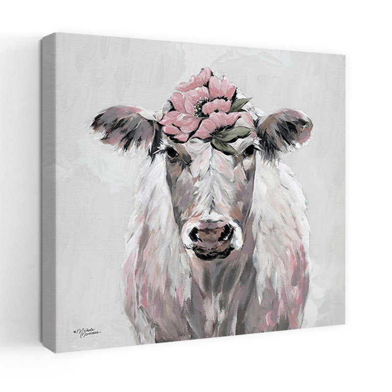 Jolie jolie vache rose fantaisiste, art floral contemporain, H 48 po x l 48 po