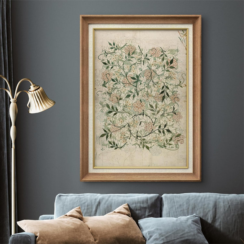Abstract Green Floral Botanical  - Single Picture Frame Painting on Canvas, Natural