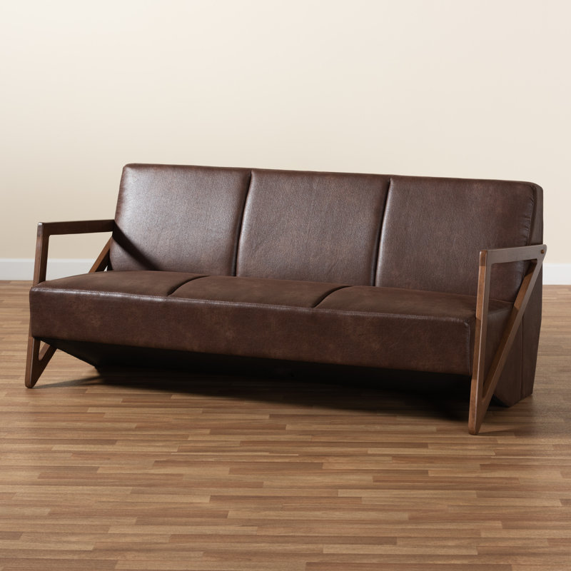 Christa Brown Faux Leather Upholstered Wood Sofa