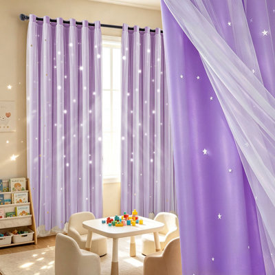  Modern Minimalist All‑in‑One Grommet Double‑Layer Curtains, Star Hollow‑Out Light Filtering Design Creates Romantic Atmosphere for Study, Bedroom, Set of 2 Panels, Multiple Sizes & Colors Available, Essential All‑Season Home Choice