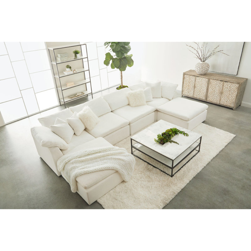 Repose-pieds standard carré de 39,5 po Lillia, Mélange de polyester blanc